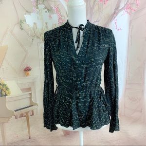 Derek Lam 10 Crosby Print Tassel Peplum Blouse